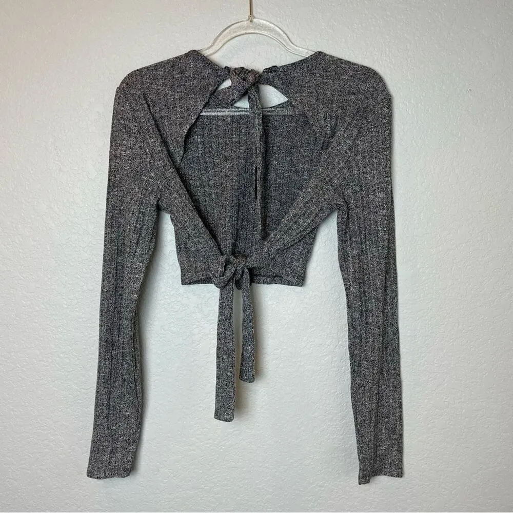 JCL Charcoal Heather Gray Open Back Cropped Ribbed Sweater Size M/L Black Size M - Image 5