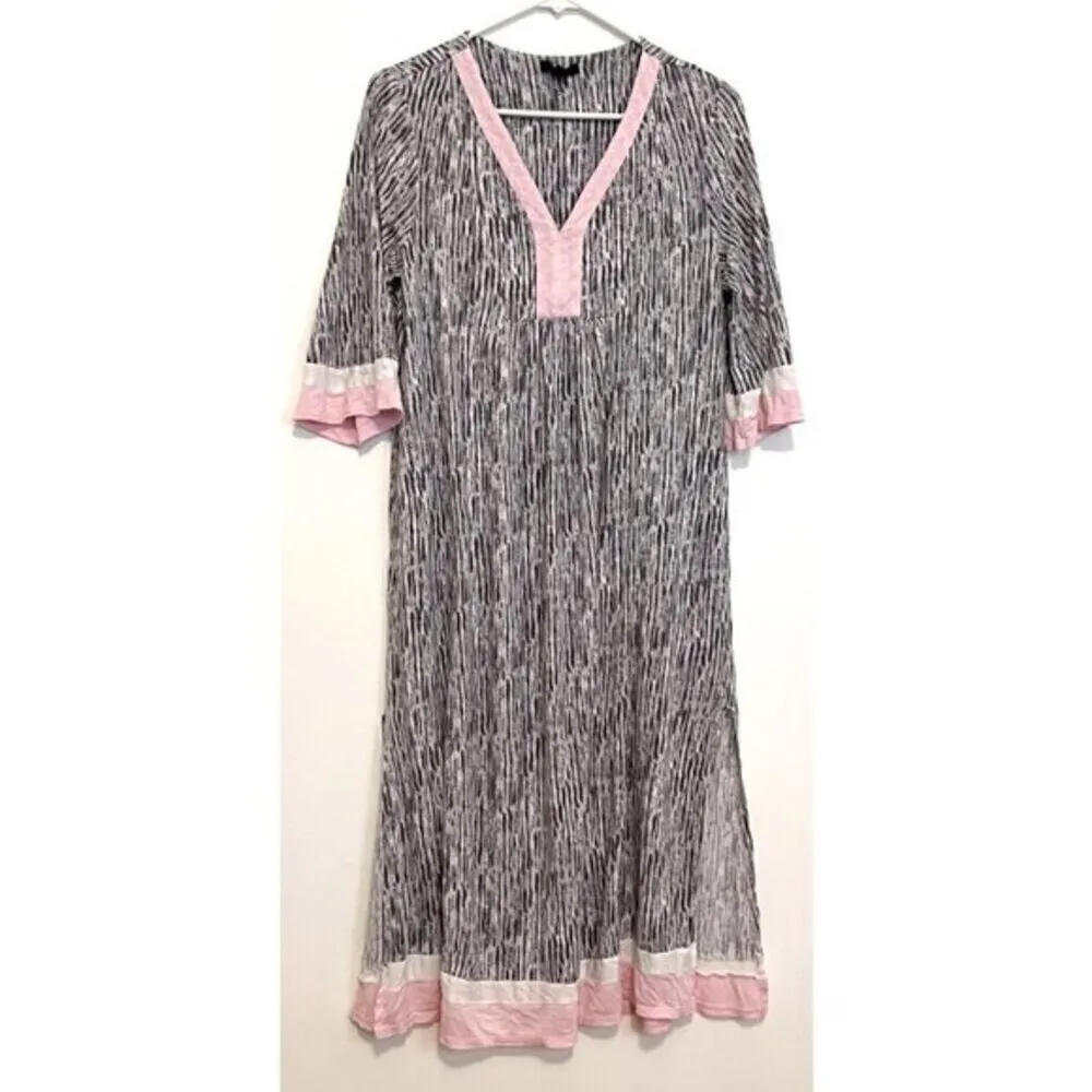 SIMPLY VERA VERA WANG 1/2 Sleeve "Maxi" Caftan Gray White Long Nightgown Pajamas - Image 2