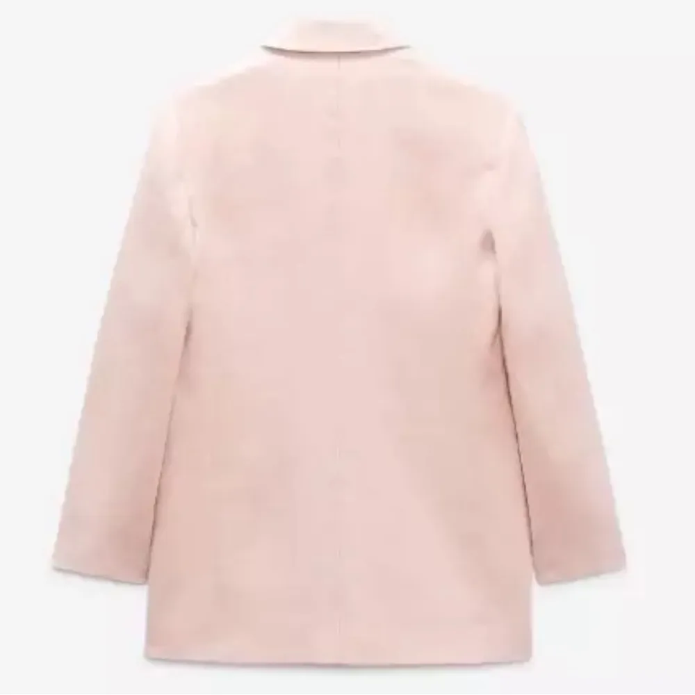 Zara LINEN BLEND ROLL-UP SLEEVE OPEN BLAZER Light Pink Size S NEW - Image 12