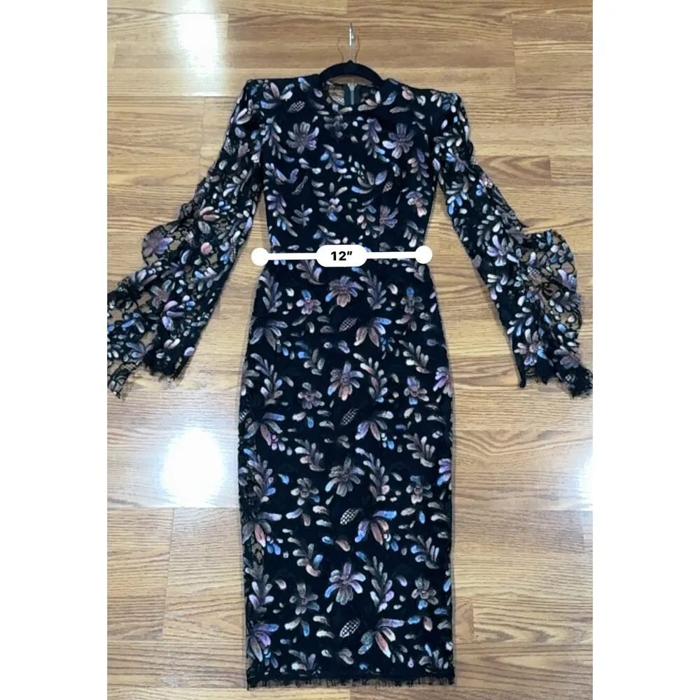 ALEX PERRY LIBERTY PAINTED FRENCH FLORAL LACE DRESS size 4 Black - Image 6