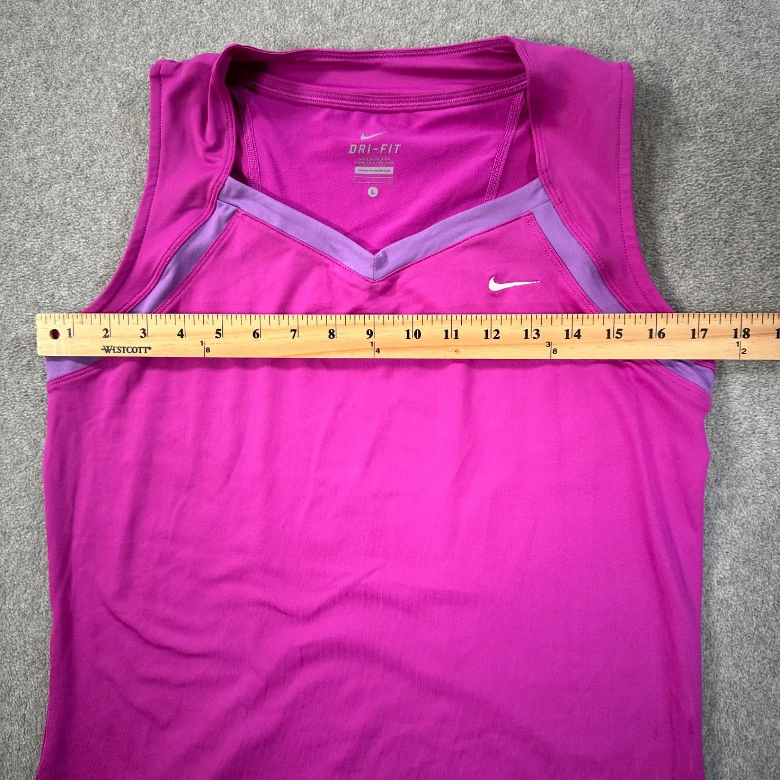 Nike Tennis Dri-Fit Sleeveless Tank Top Women's Large Magenta Pink V-Neck Active - Image 7