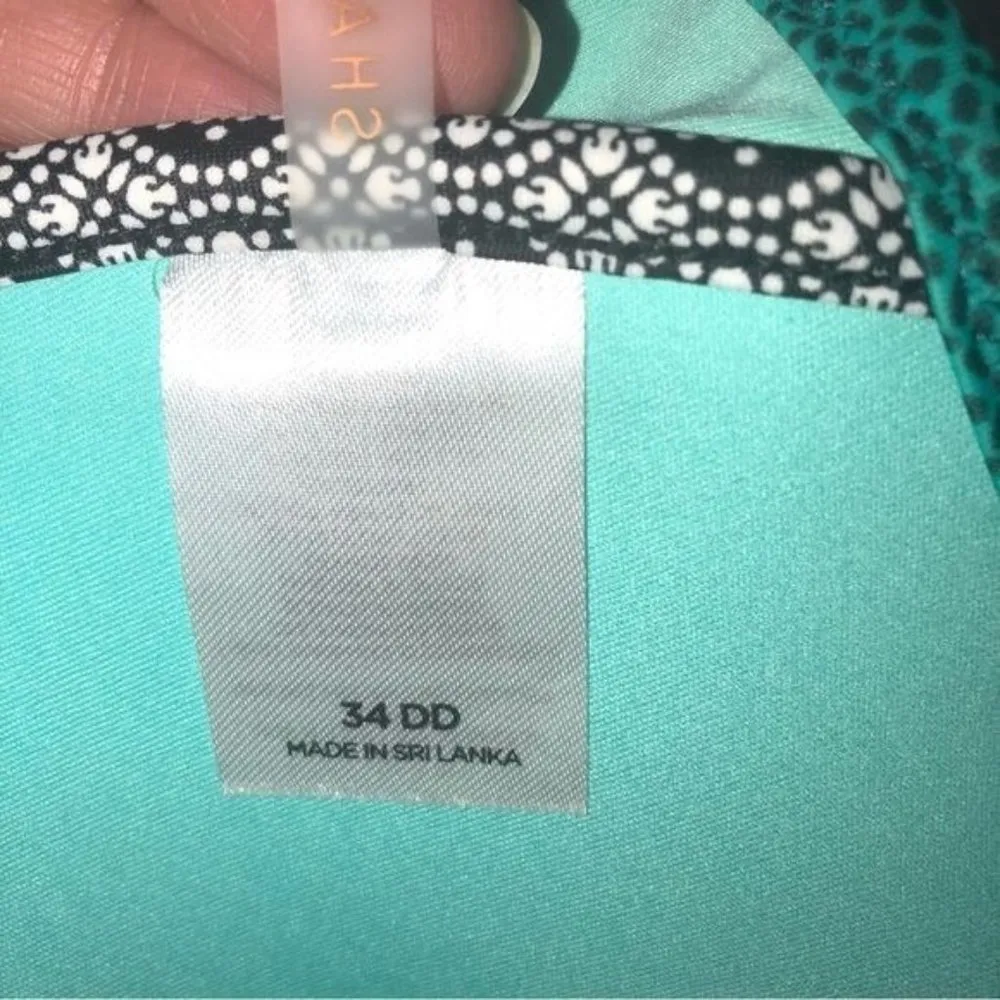 Shade & Shore Swim Bikini Top Size 34DD Blue Green Print Tassel Gold Beading - Image 4