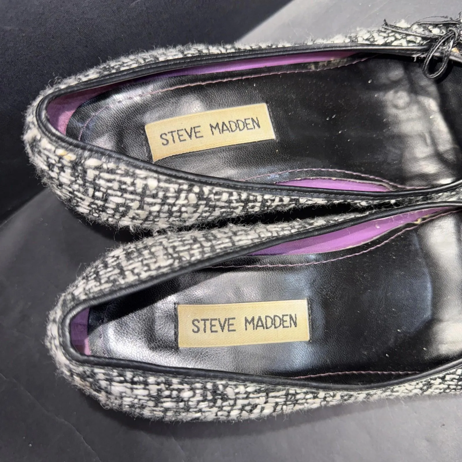 Steve Madden Violet Style Black Y2K Vintage Boucle Bow Cap Toe Kitten Heels 8B - Image 13