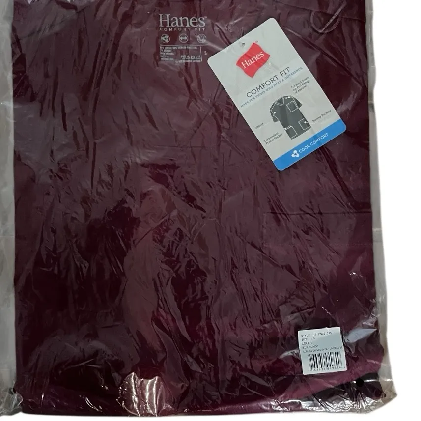 Hanes Scrub Set Unisex Deep Red Burgundy NEW size small - Image 2