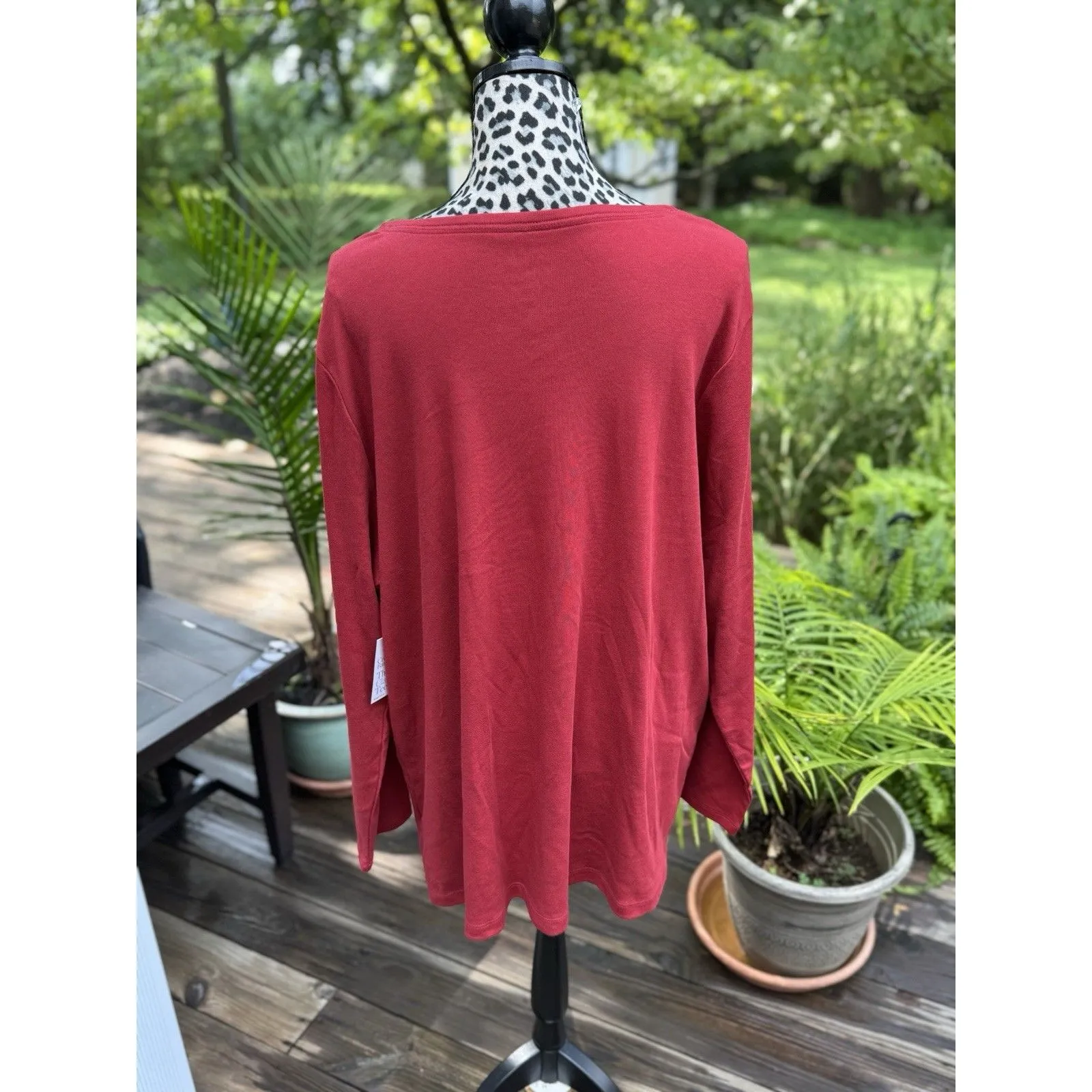 Croft & Barrow Holiday T-Shirt Sz XL Red Poinsettia Tree Classic Long Sleeve New - Image 2