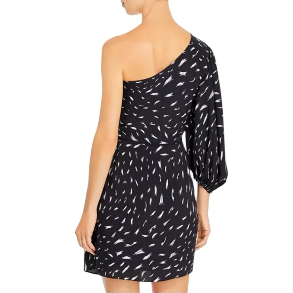 IRO Akubra Dress size FR 36 One Shoulder Mini One 3/4 Sleeve Party Black White - Image 2