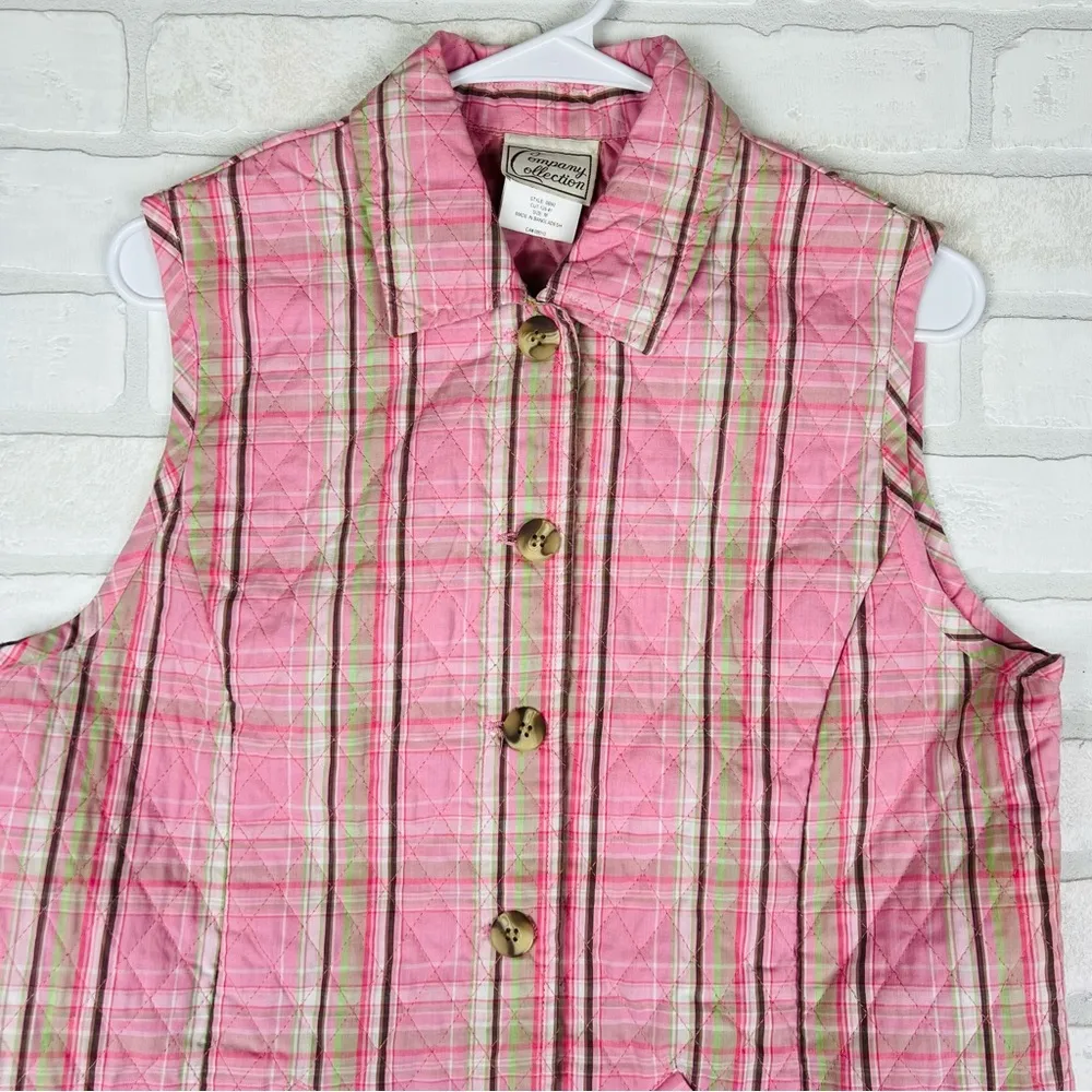 Beautiful Pink Plaid Button Front Quilted Vest Pockets, Adjustable Size‎ Medium - Image 3