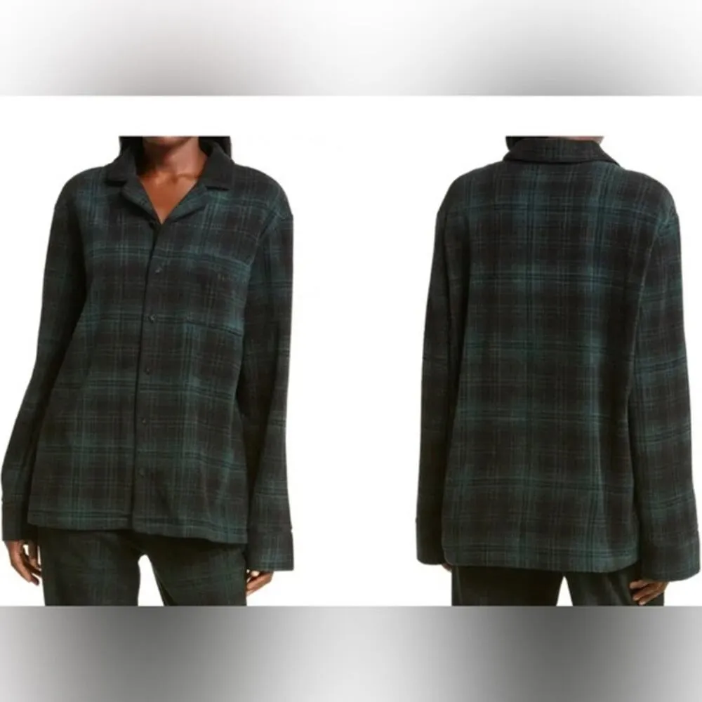 Skims Women's Green Long Sleeve Button Up Plaid Sleep Flannel Shirt Top Size M - Image 3