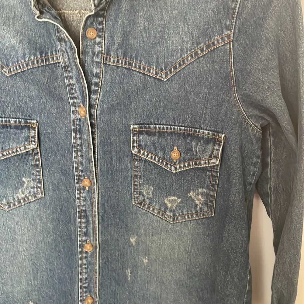 CP Denim Button Down Oversized Distressed Shirt S/M Blue Size undefined - Image 4