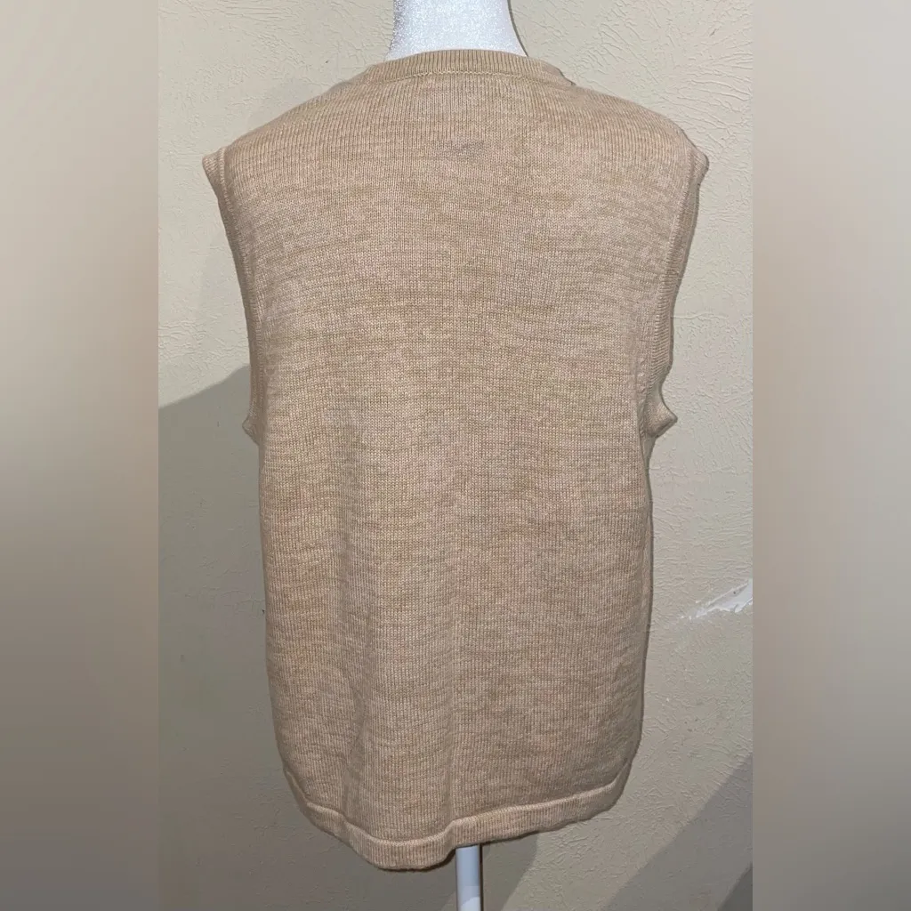 Merry & Bright Vintage Women's Size L Christmas Tan Sweater Vest Snowmen Trees Size L - Image 2