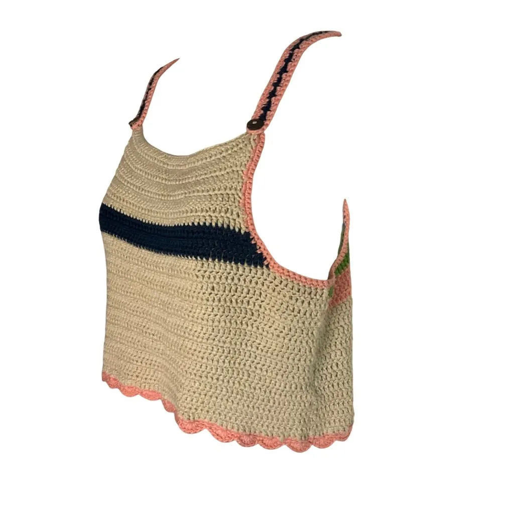 Pol Woven Crochet Tank Top Multi-Color  Pink Trim Natural Navy Blue Medium - Image 11