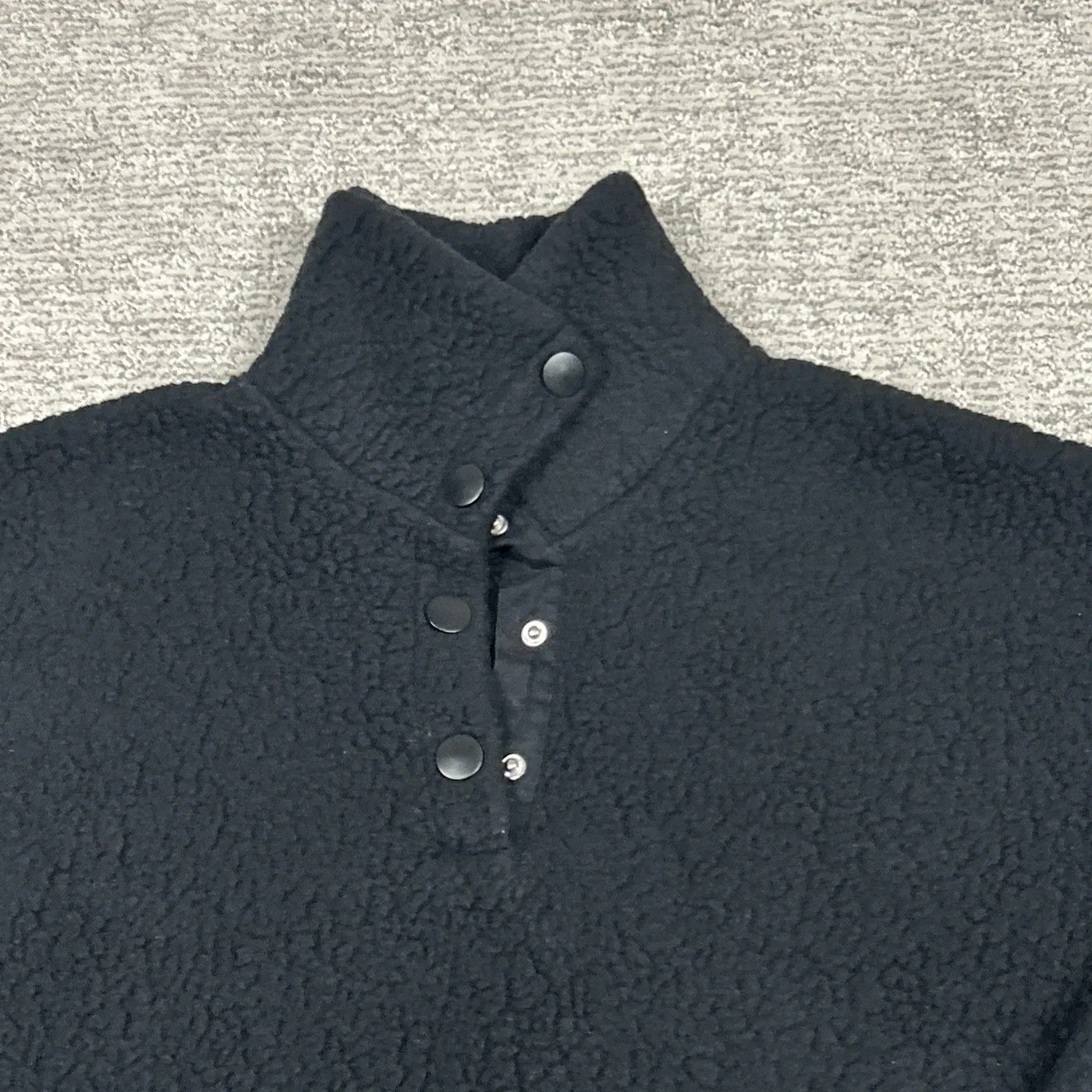 J Crew Womens Small Snap Collar Sherpa Black Sweatshirt Polartec Fleece Pockets - Image 2