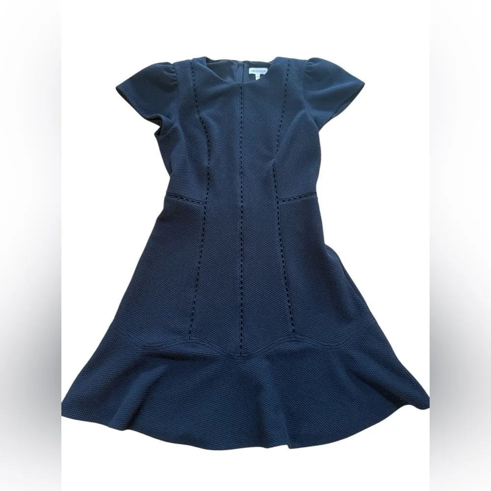 REBECCA TAYLOR TEXTURED STRETCH FIT & FLARE DRESS Black Size 6 - Image 4