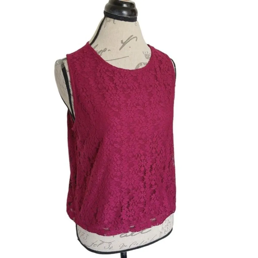Womens Sleeveless Crochet Floral Size 10 Red Dressy Date Night Party - Image 2