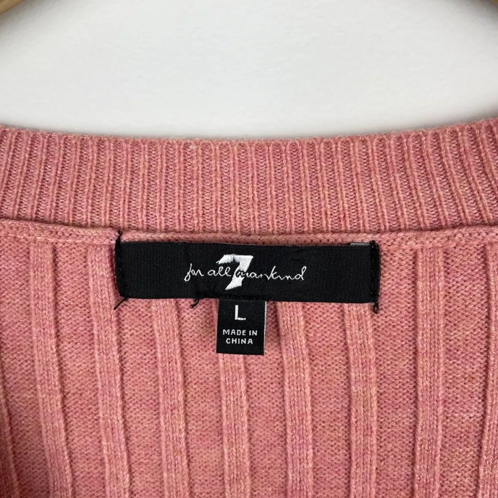 7 For All Mankind Women's Pink Cropped Button Up Cardigan Size Large Long Sleeve - Image 3