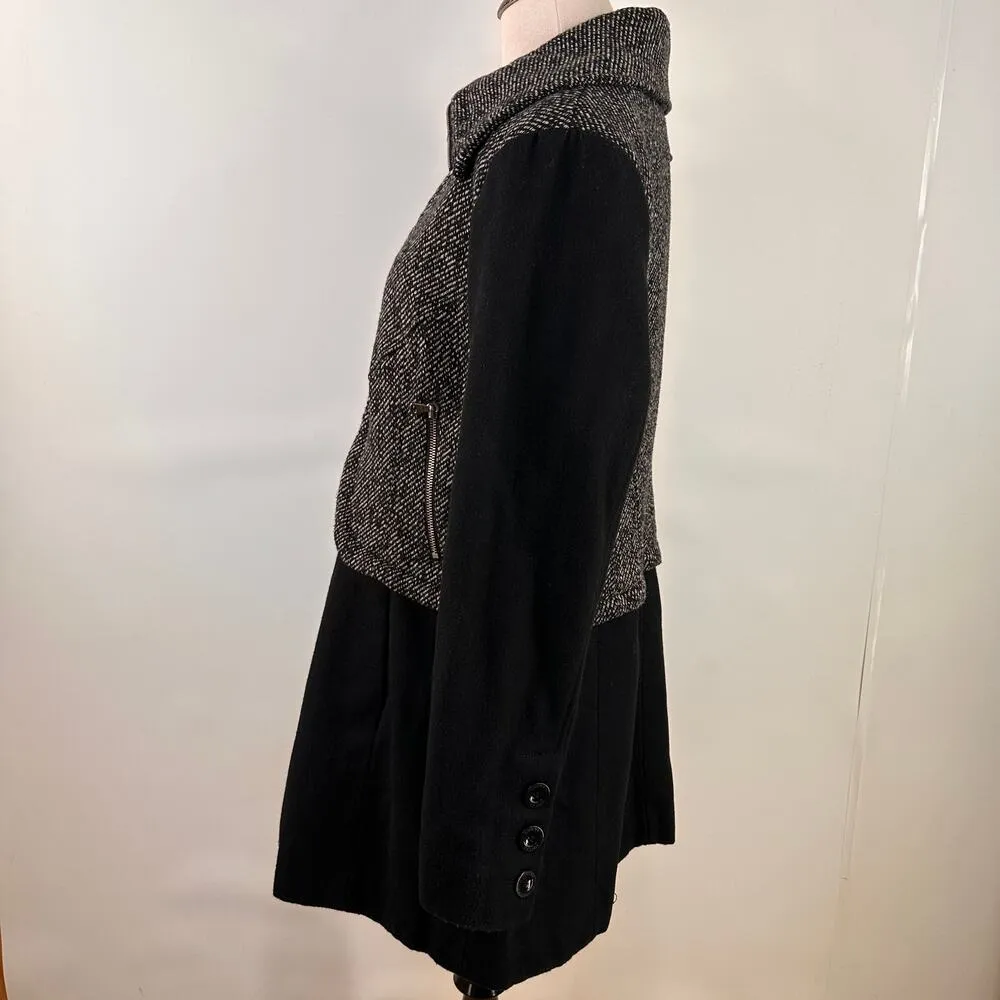 Guess Women's Wool Blend Tweed Moto Zip Pleated Jacket Size Large - Image 6