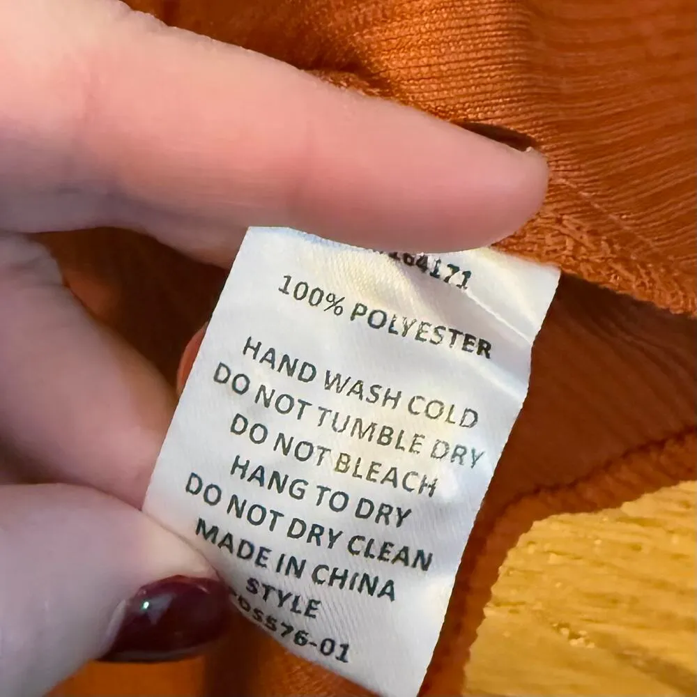 Du Paradis Womens Small Copper Rust Corduroy Puff Sleeve Faux Wrap Midi Dress Orange - Image 11