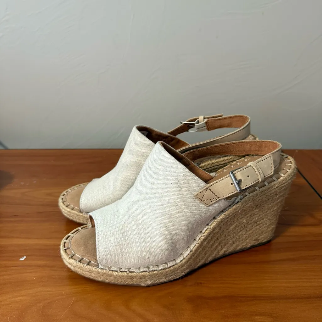 Toms Monica Espadrille Wedge Canvas Peep Toe Slingback Sandal‎ Natural Oxford 10 - Image 2