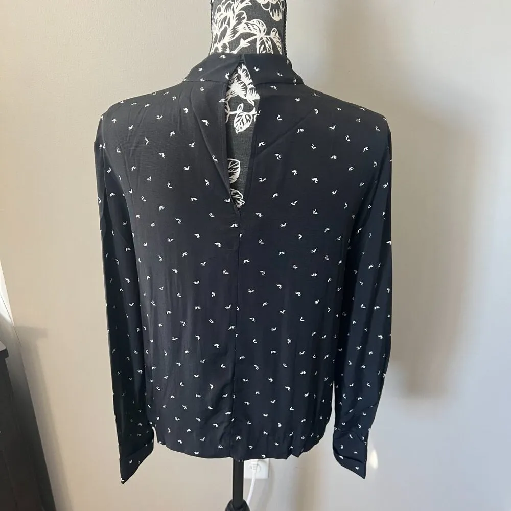 & Other Stories High Neck Blouse Shirt Top Black Bird Print Long Sleeve Size 4 - Image 6