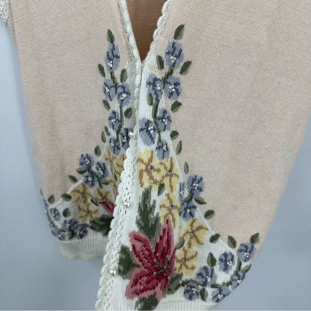 Vintage Y2K Grandma Sweater Vest Cardigan Size Large Cottagecore Coquette - Image 4
