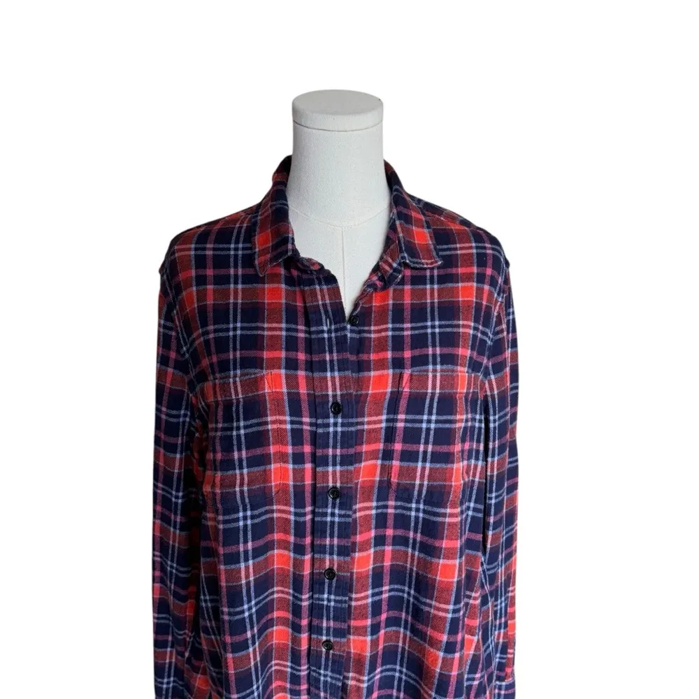 Pact - Organic Cotton Flannel Button-Up Shirt Red & Navy Plaid Sz L - Image 3