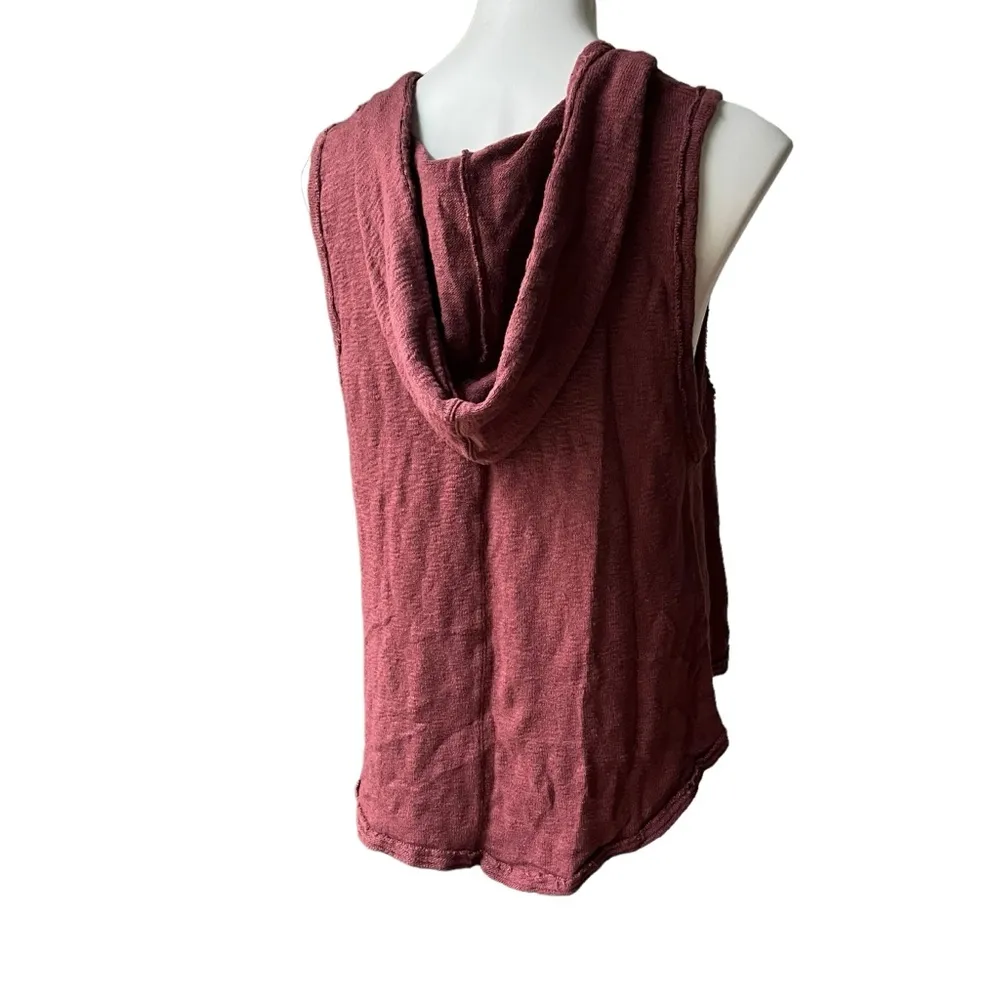 We the Free Sleeveless Lace Up Knit Hoodie, Burgundy - Image 10
