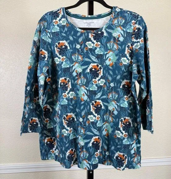 Boho Cottagecore Floral Print Tee Vintage Inspired Garden Cotton 1X Relaxed Fit - Image 1