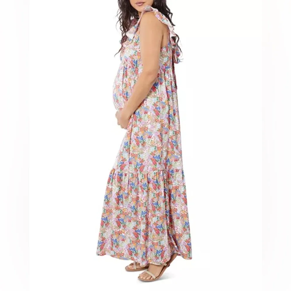 Ingrid & Isabel Maternity Maxi Dress Multi Floral Small - Image 2