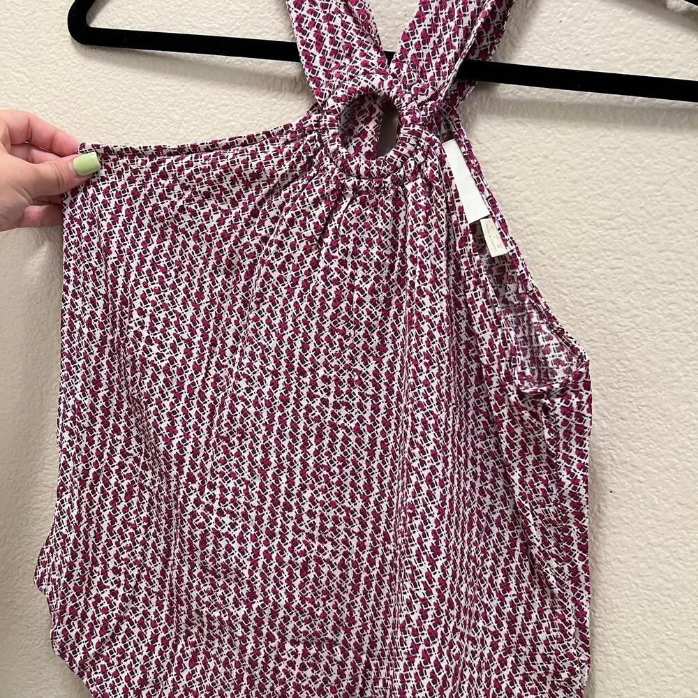 Maeve by Anthropologie Mica Keyhole Halter Style Pink Gometric Print Blouse Sz 0 - Image 5