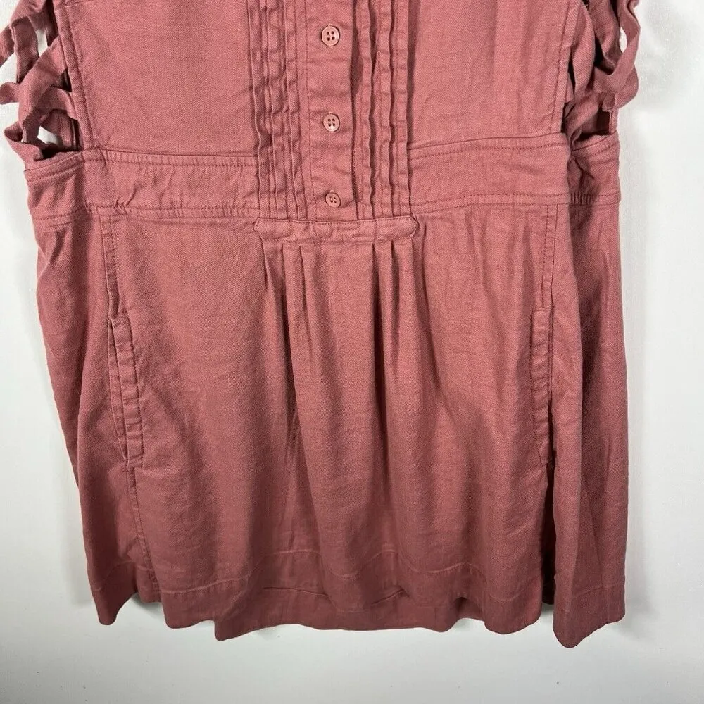 FREE‎ PEOPLE Moonshine Mini Dress Pink Linen Blend Hippie Boho Pockets Women’s M - Image 4