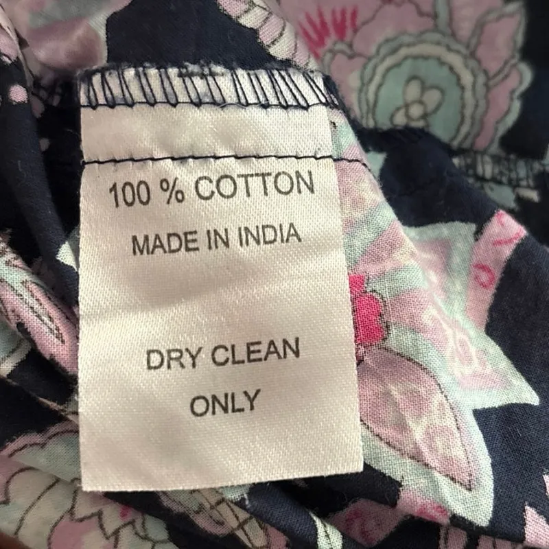 Mille Anthropologie Size XS Floral Print Blouse Top Ruffles Boho Tassel Ties Blue - Image 4