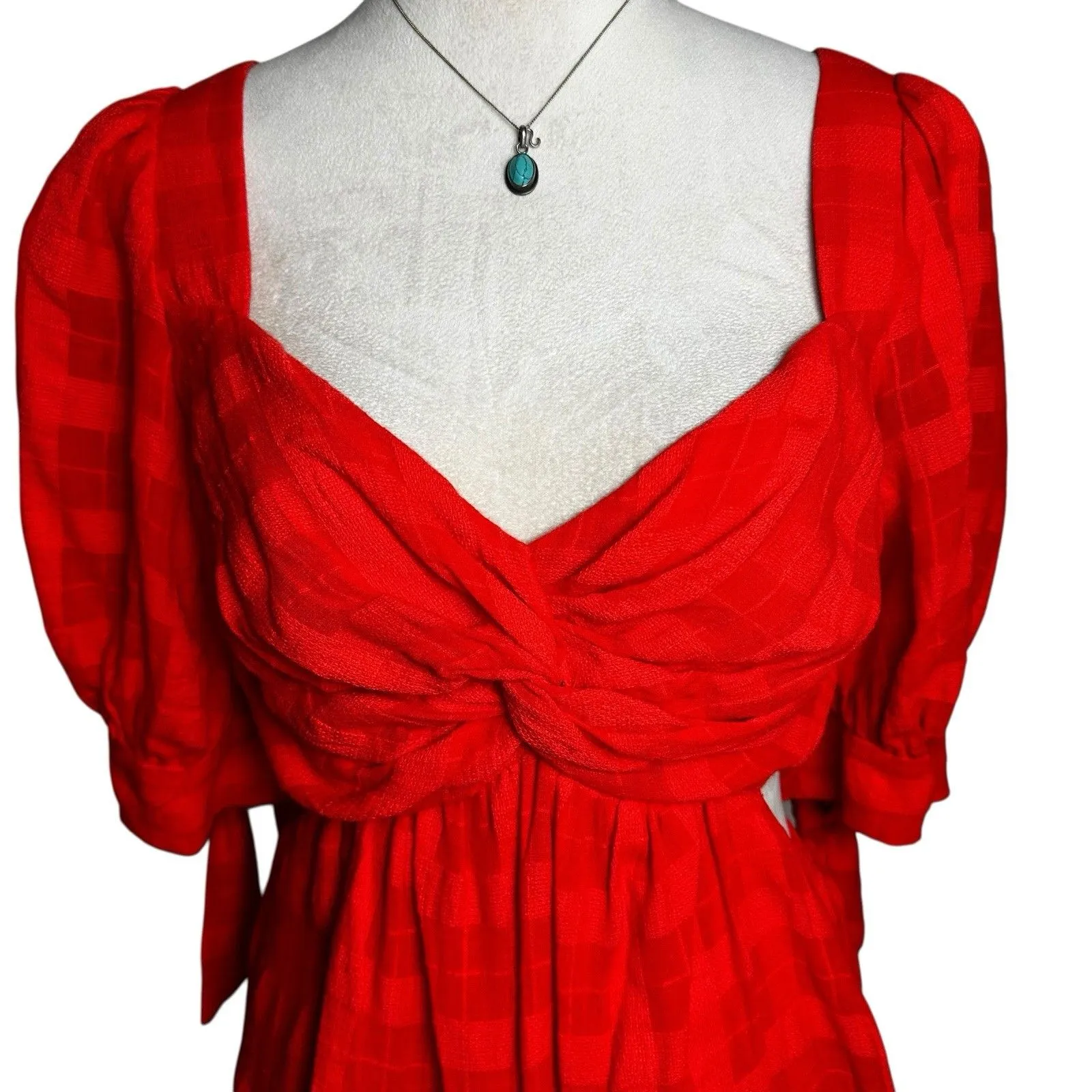 Cinq à Sept Red Puff Sleeve Babydoll Mini Dress M | Festive Holiday Party Resort Size M - Image 4
