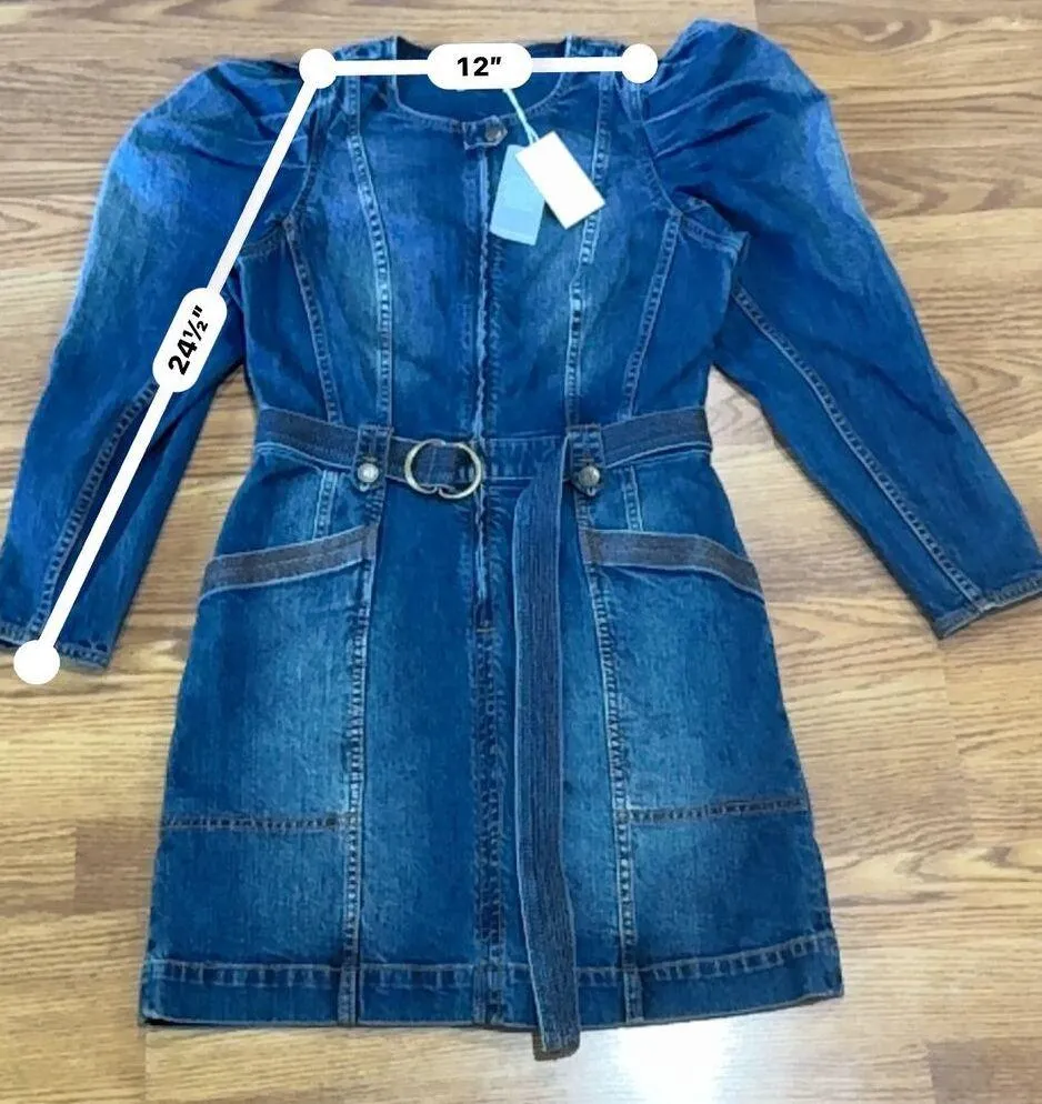 ULLA JOHNSON Cori Dress Dark Wash denim long puff sleeve romper size 4 - Image 7