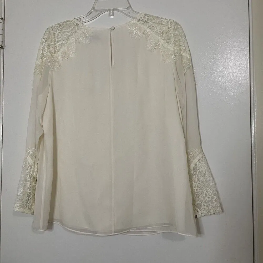 ALICE + OLIVIA IVORY LACE DETAIL LONG SLEEVE SILK BLOUSE TOP SIZE SMALL - Image 6