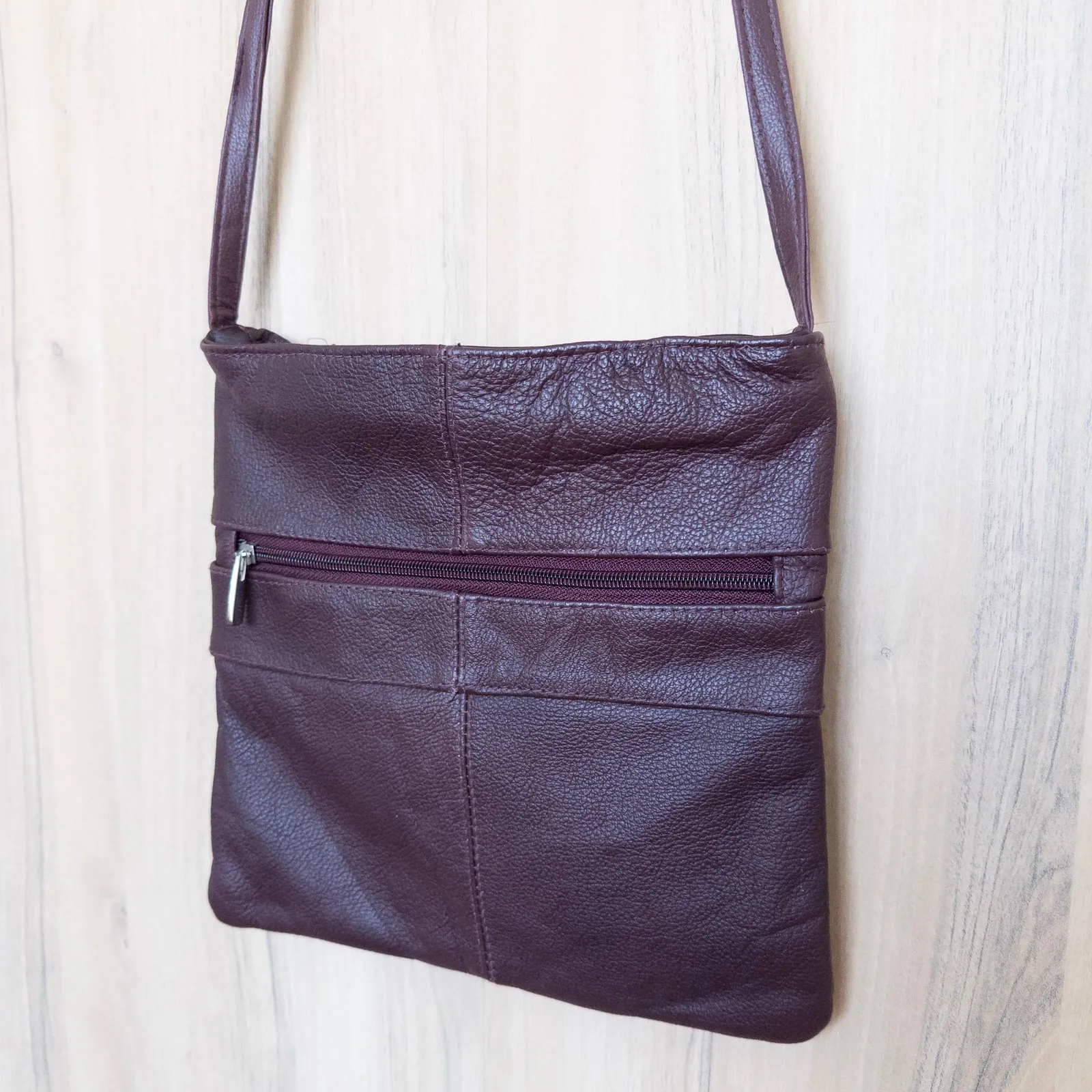 Womens Leather Crossbody Bag Plum Classic Minimalist Chic Old Money Purple - Image 7