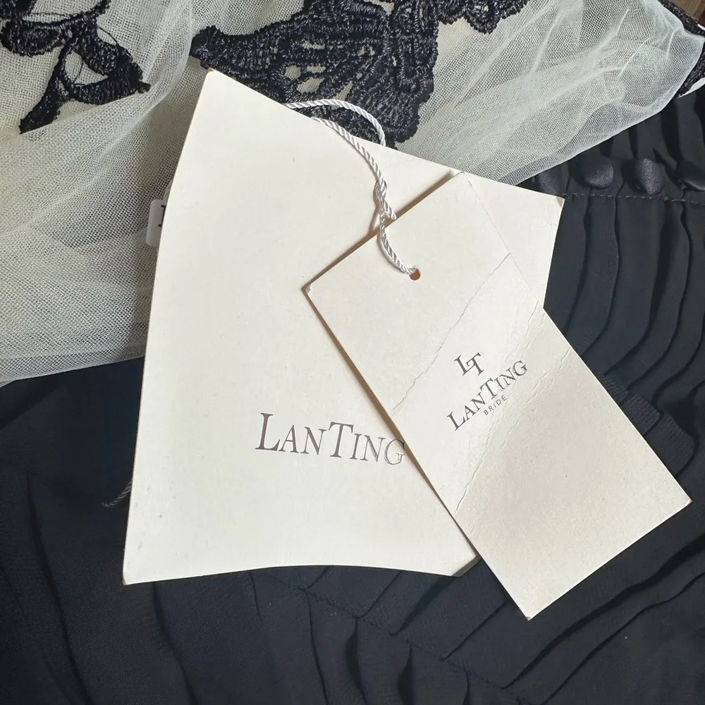 NWT LanTing Bridal Black Cream Mesh Lace Dress Formal Wedding Goth Demure Witchy Size 10 - Image 4