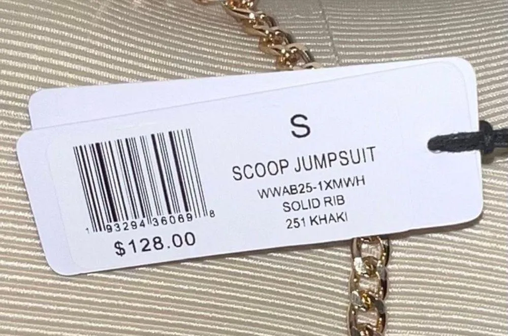 WeWoreWhat Solid Rib Scoop Jumpsuit in Khaki with Gold Chain Belt - Image 6