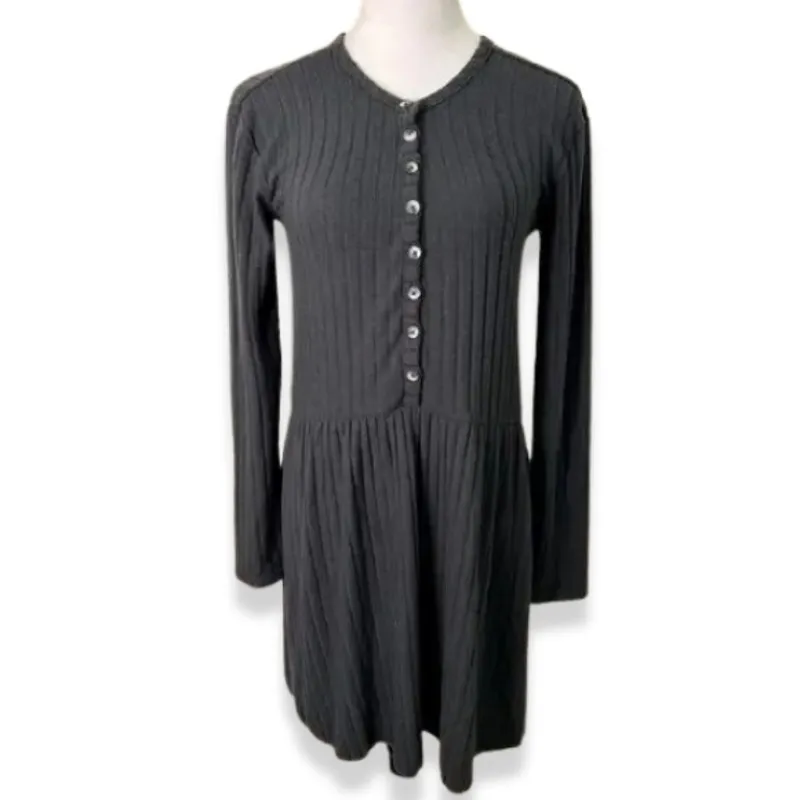 Billabong Always Lounging Dress Henley Button Rib Knit Full Sleeve Black S NWT - Image 2