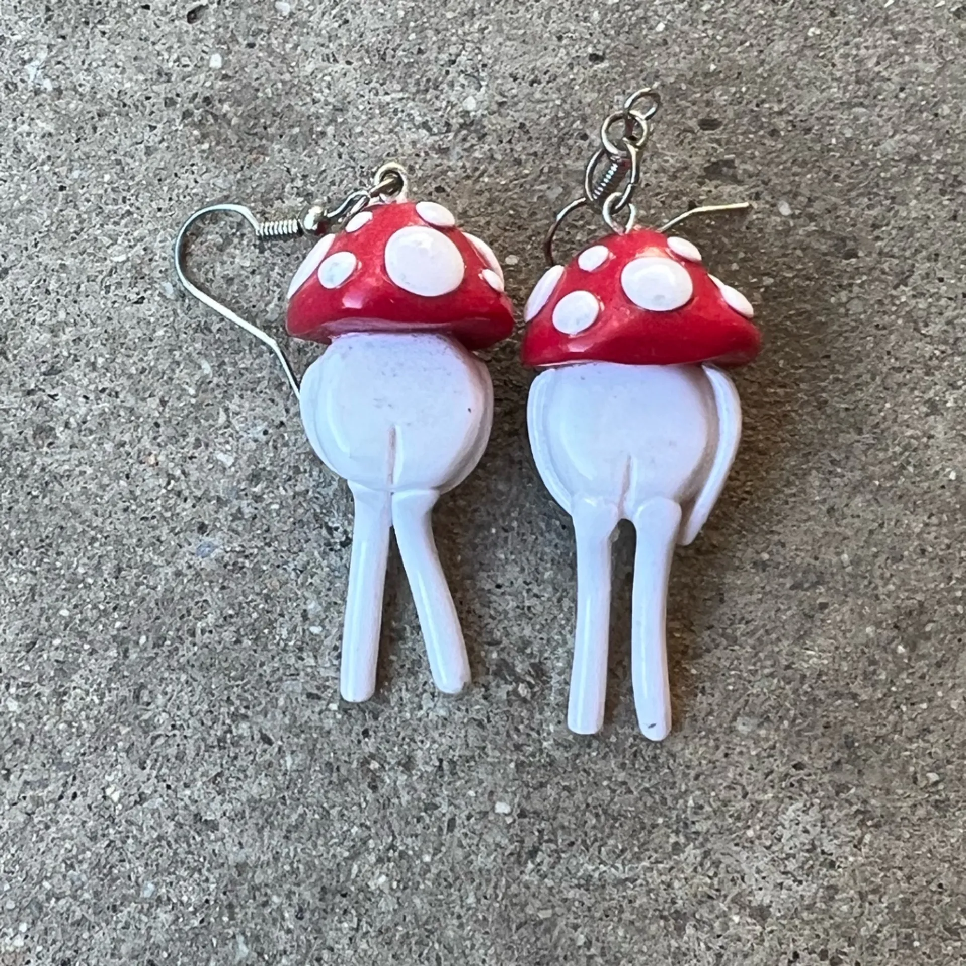 Vintage Whimsical Toadstool Mushroom Dangle Earrings Red White Quality Sz 2” - Image 5