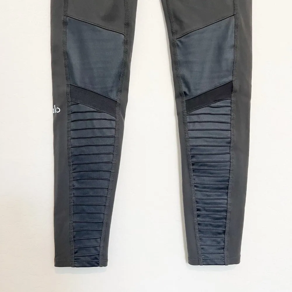 High Rise Full Length Athletic Moto Leggings Gym Pants Gray Size Small - Image 9