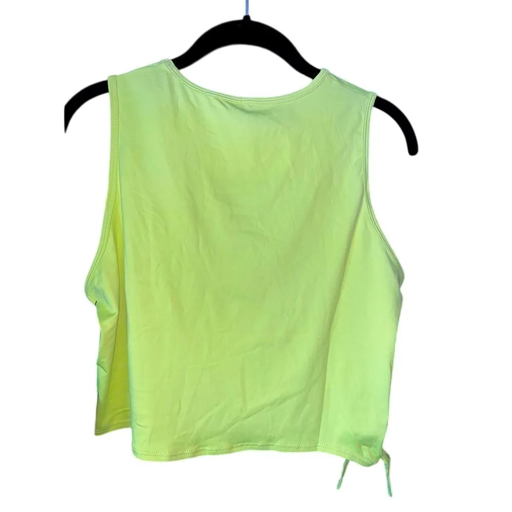 Neon Yellow Athletic Crop Tank Top‎ with Side Ties Workout Activewear C26 - Image 2