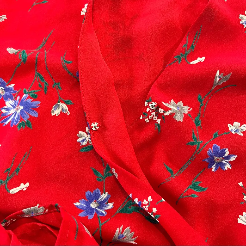 Lulus‎ Bronwen Red Floral Tie Waist Flounce Sleeve Romper SMALL - Image 6