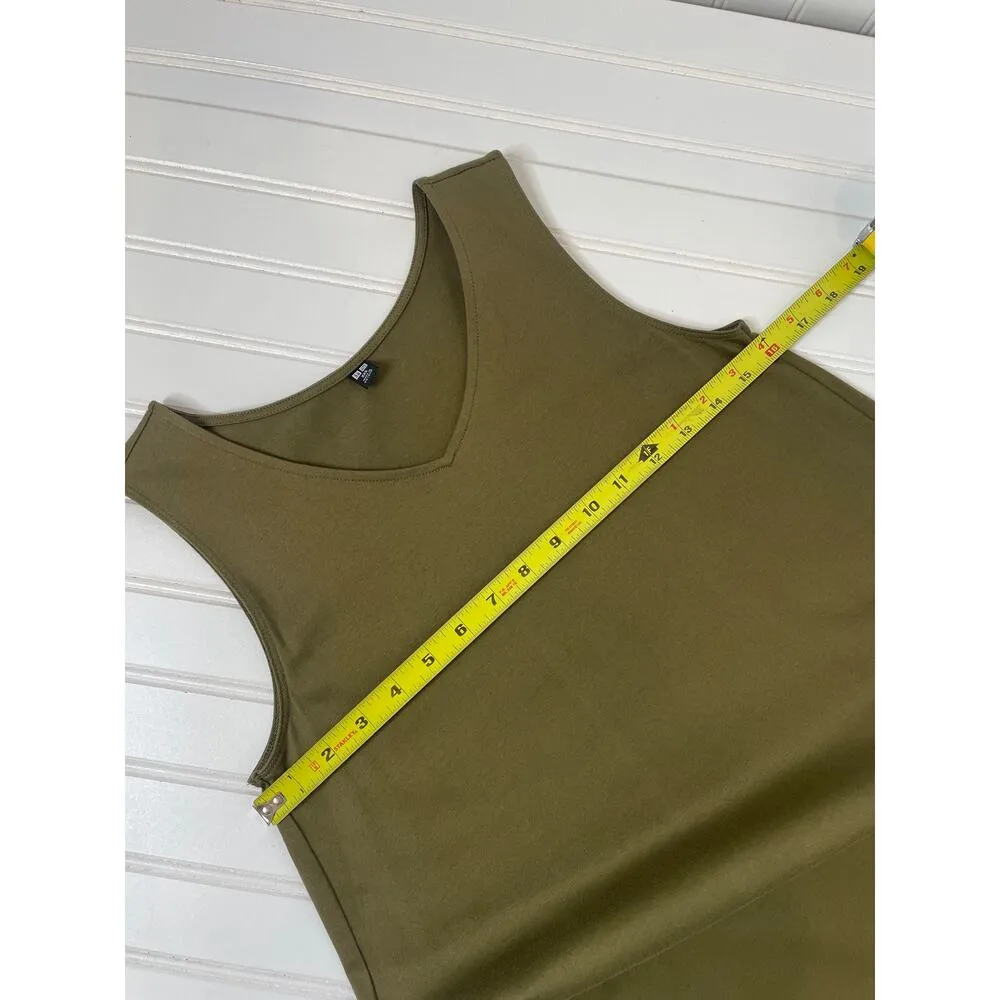 Uniqlo Womens Green V-Neck Sleeveless Midi Swing Dress Cotton Casual Size XS - Image 3