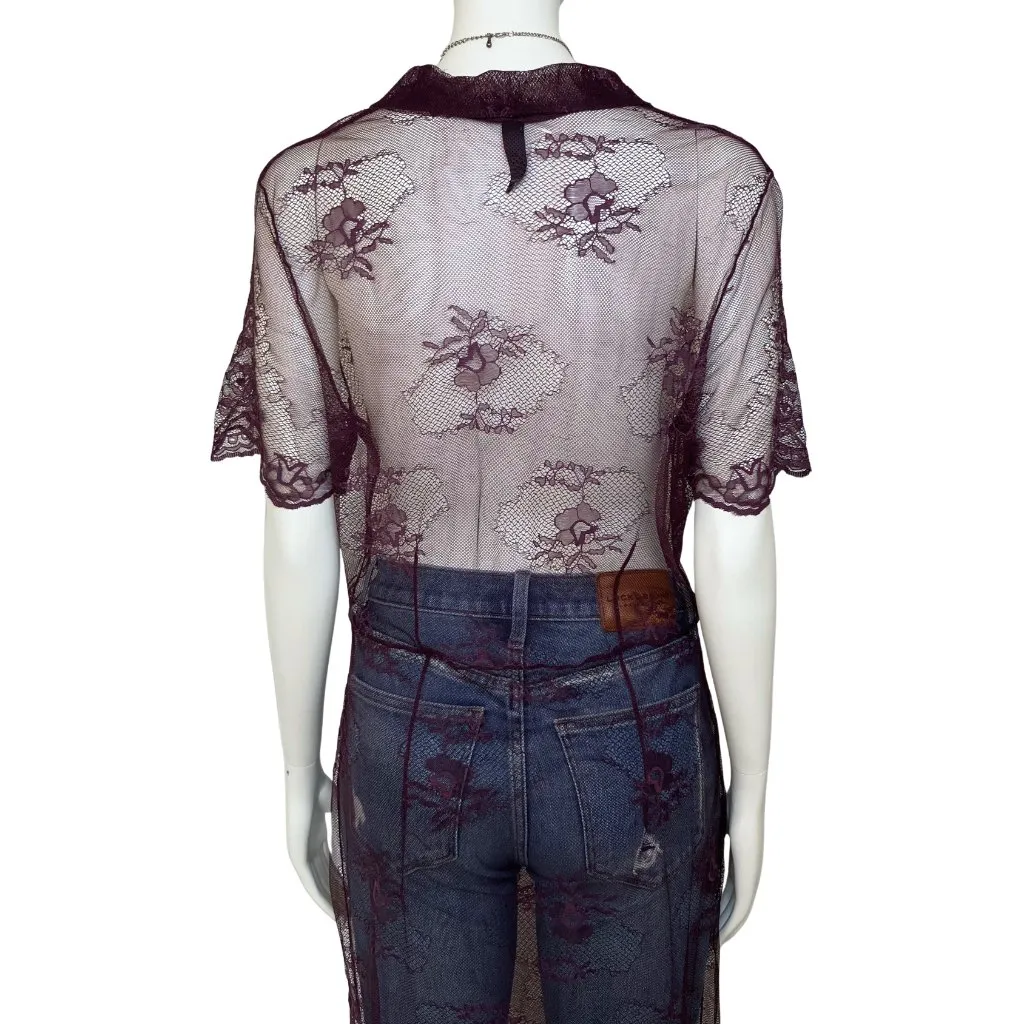Laundry by Shelli Segal Purple Sheer Lace Duster Dress Sz 10 Whimsigoth Festival - Image 11