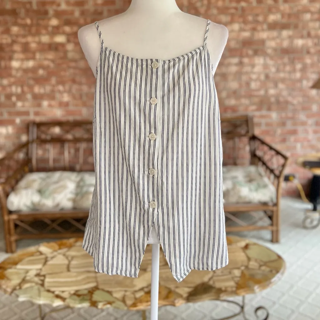 A New Day Vest Tank Top Striped Linen Ivory Blue Tie Back XL Preppy Trendy Work - Image 3