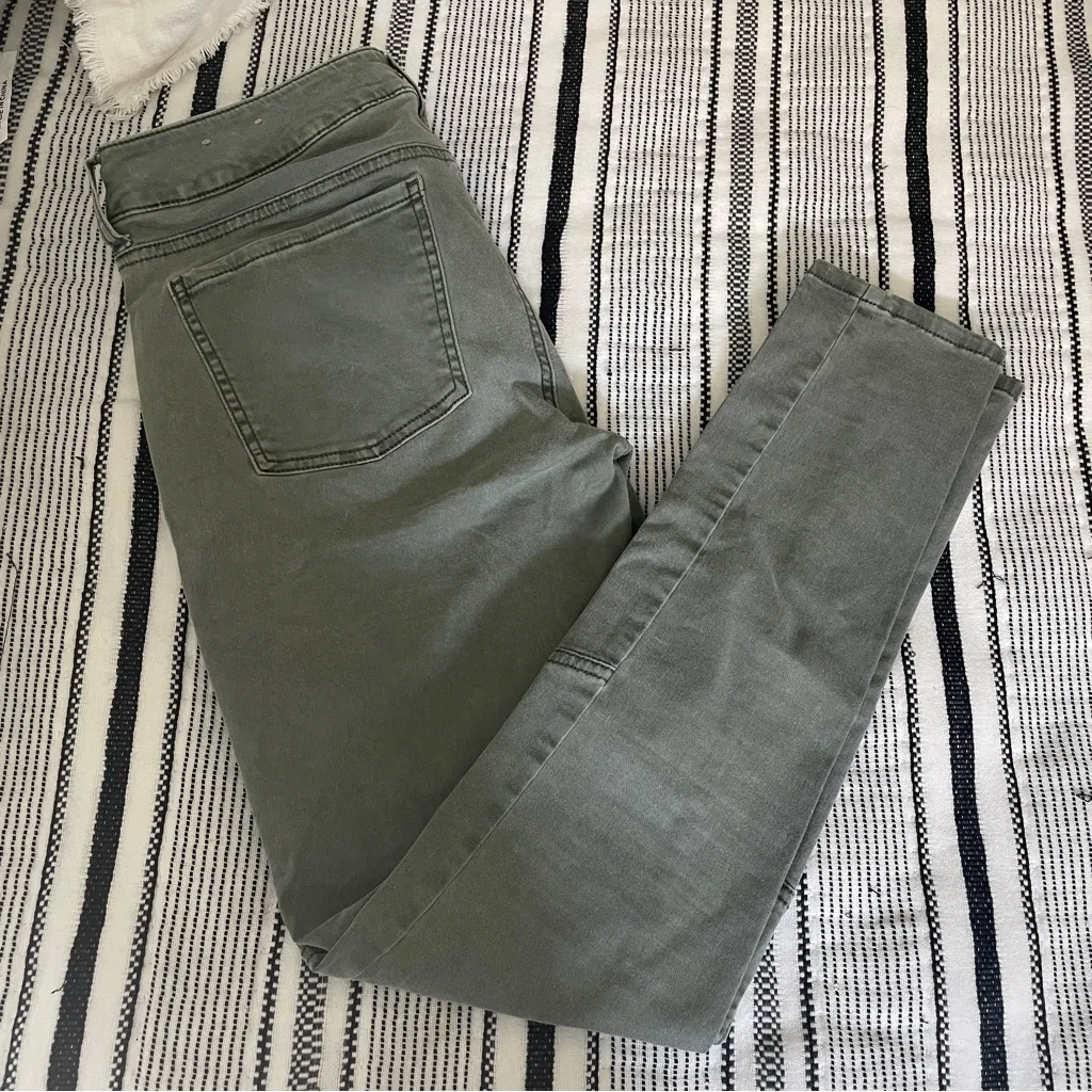 American Eagle Skinny Jegging 6 Olive Green Moto Low Rise Jeans Grunge‎ Emo Y2K - Image 2