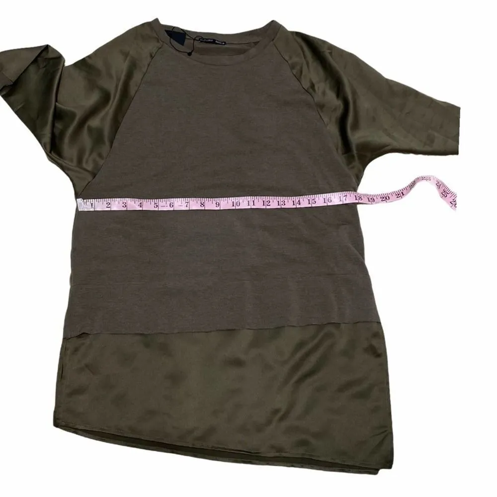 Zara WB Sweater Long‎ Sleeve Pullover Satin Detail Hem and Shoulders Small Green - Image 10