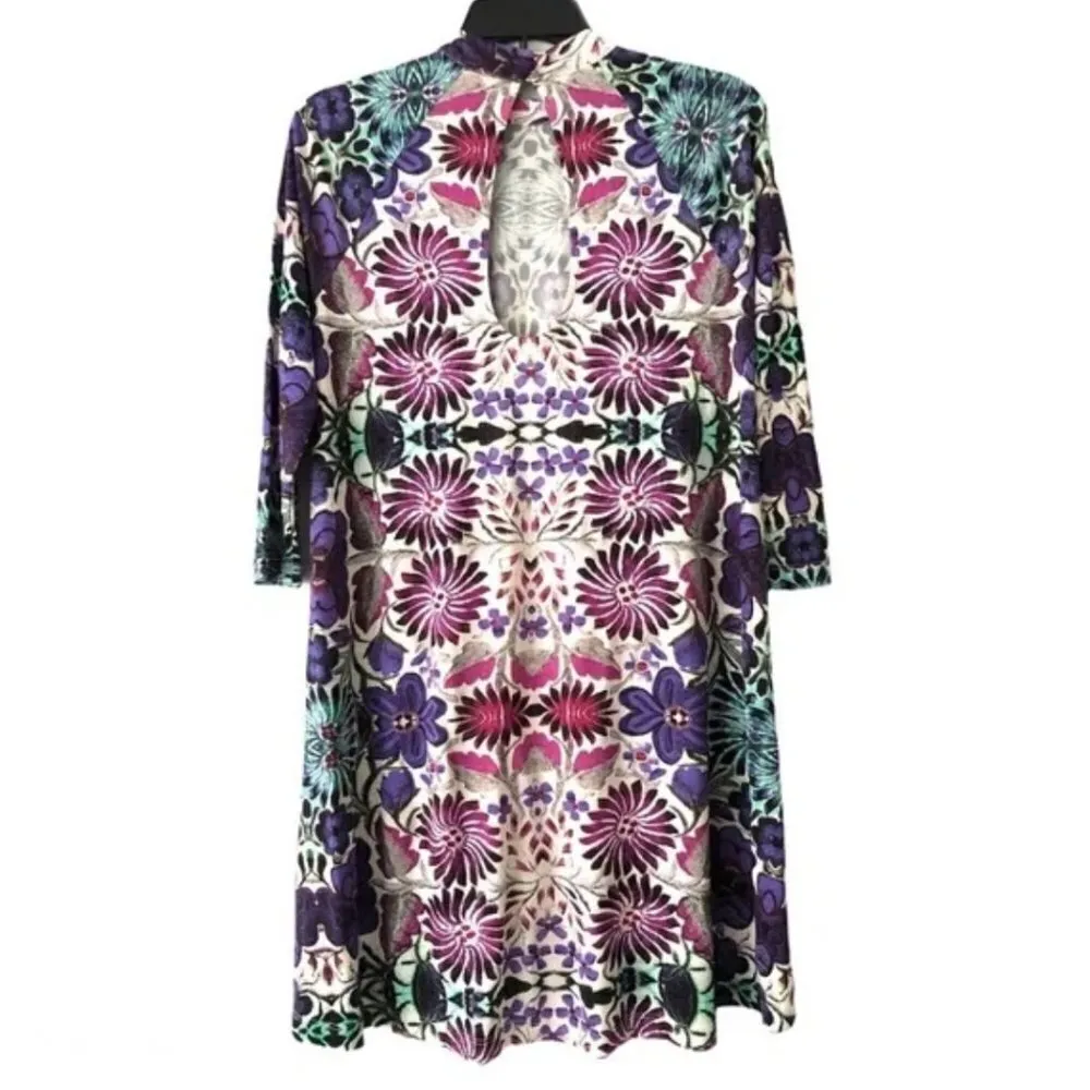 Free People New Romantics Fiesta Trapeze Mini Dress M Purple Floral Stretch - Image 11