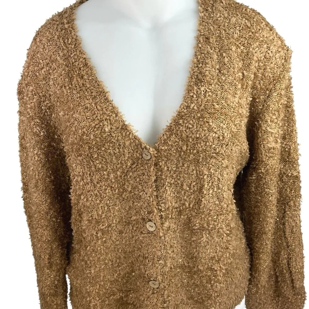 NEW Cider Women's Brown Teddy Fuzzy Button Down Cardigan Sweater Top Size 3XL - Image 3