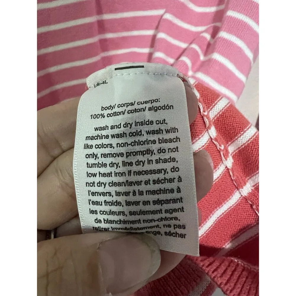 TOMMY HILFIGER women preppy sweater Stripped Pink Orange LOGO Size M Nautical - Image 6